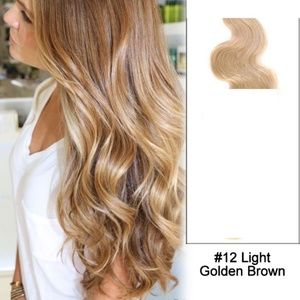 24" Curly Wavy #12 Golden Brown 18 Clips on